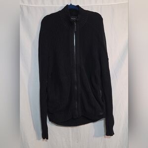 Projek Raw XL Black Zip-Up Cable Knit Sweater With Fleece Collar